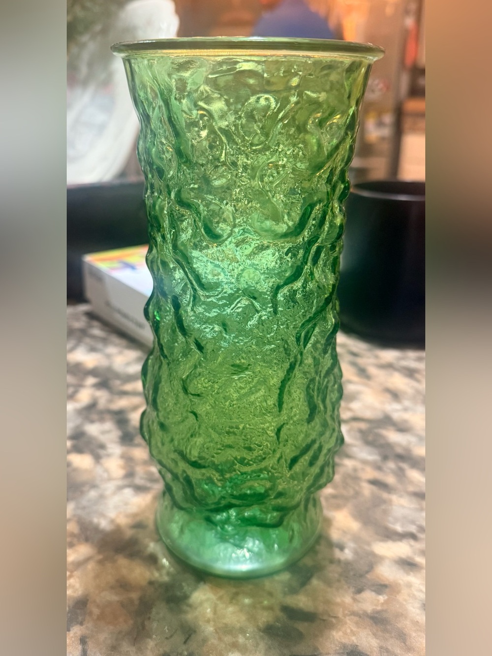 E.O Brody Crinkled Green Glass Vase